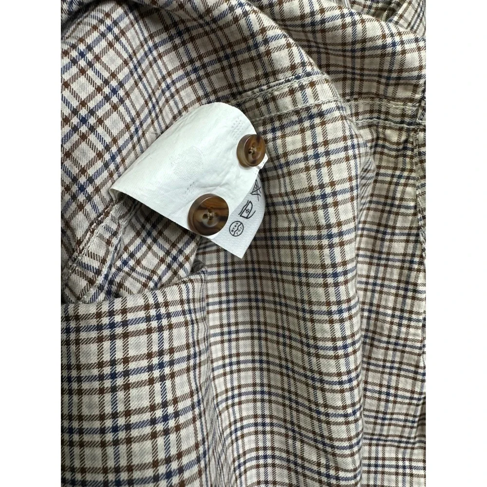 Eddie Bauer Mens Medium Plaid Button Down Shirt Long Sleeve Cotton‎ Brown Blue